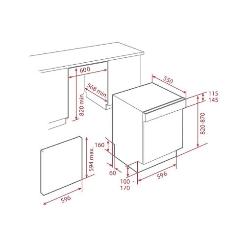 Kích thước máy rửa chén bát Teka DW8 60 S